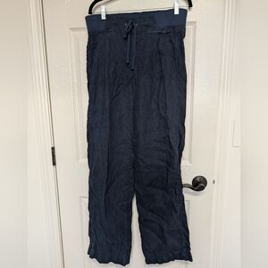 Athleta Reverie Wide Leg High Rise Linen Pants 6 Tall Drawstring Pull On Blue